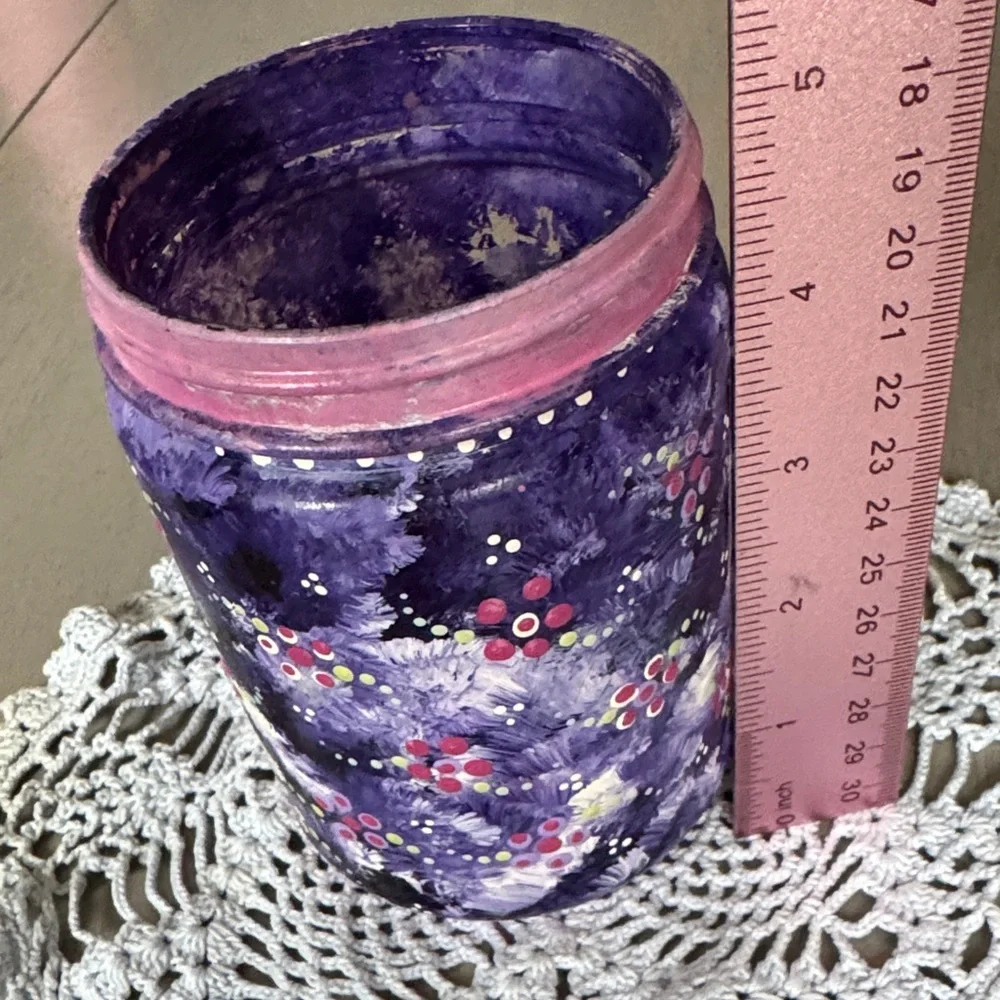 Hand-Painted Purple and Pink Repurposed Decorative Jar
